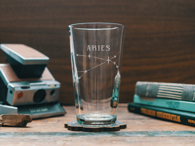 Aries Zodiac Engraved Glasses | Personalized astrology constellation glassware for beer, whiskey, wine and cocktails, home decor & gifts