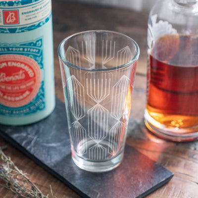 Art Deco Diamond Print Engraved Glasses | Custom beer, whiskey, wine & cocktail glassware. Retro classic style. Minimal Geometric home decor