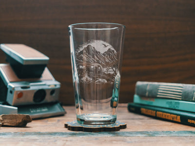 Southwest Camping Scene Glasses | Custom laser-engraved glassware for beer, whiskey, wine & cocktails. Outdoor gift. Barware and home decor.