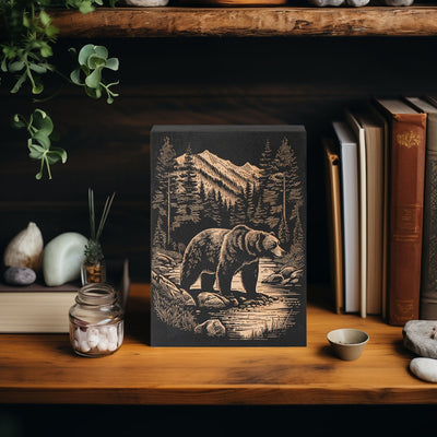Bear in the Woods Scene Mini Engraved Birch Wood Panel
