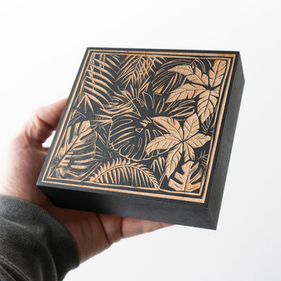 Tropical Leaves Mini Engraved Birch Wood Panel