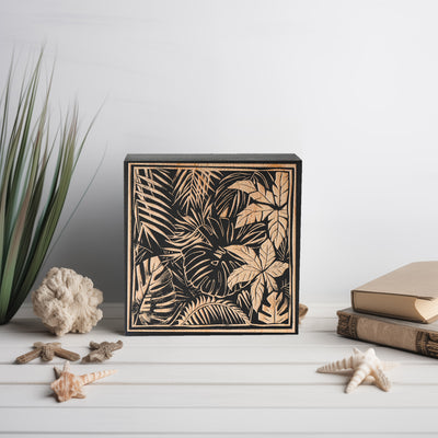 Tropical Leaves Mini Engraved Birch Wood Panel