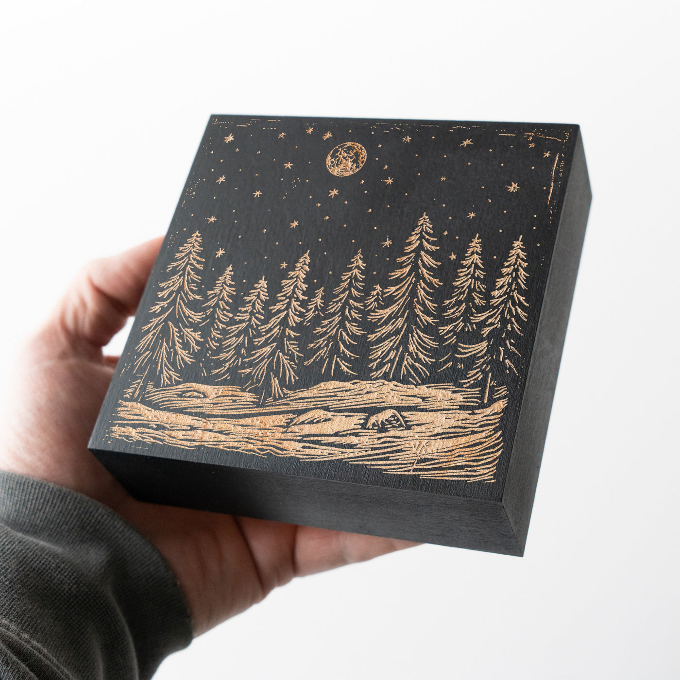 Moonlight Trees Mini Engraved Birch Wood Panel