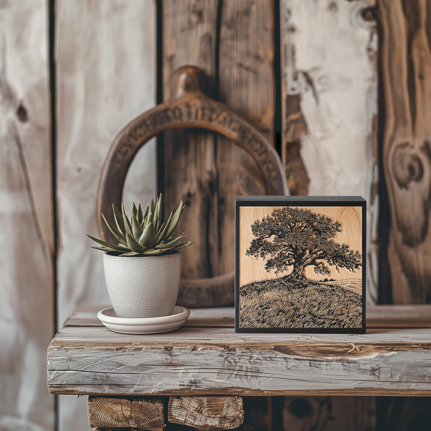Live Oak on a Hill Mini Engraved Birch Wood Panel