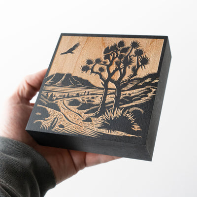 Joshua Tree Scene Mini Engraved Birch Wood Panel