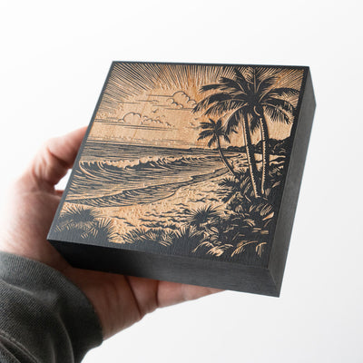 Tropical Beach View Mini Engraved Birch Wood Panel
