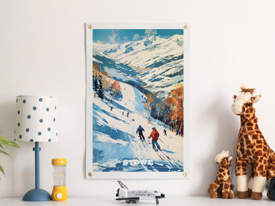 Custom Travel Poster Felt Banner | Vintage Ski Illustration, Personalized destination art, Vintage home decor, Sentimental location gift