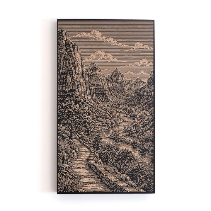 Zion Canyon Vista with River Engraved Birch Art Panel