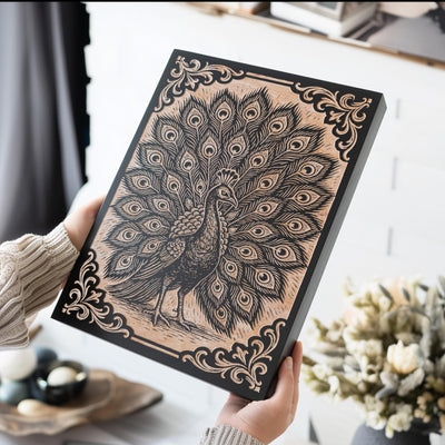 Peacock Engraved Birch Illustration