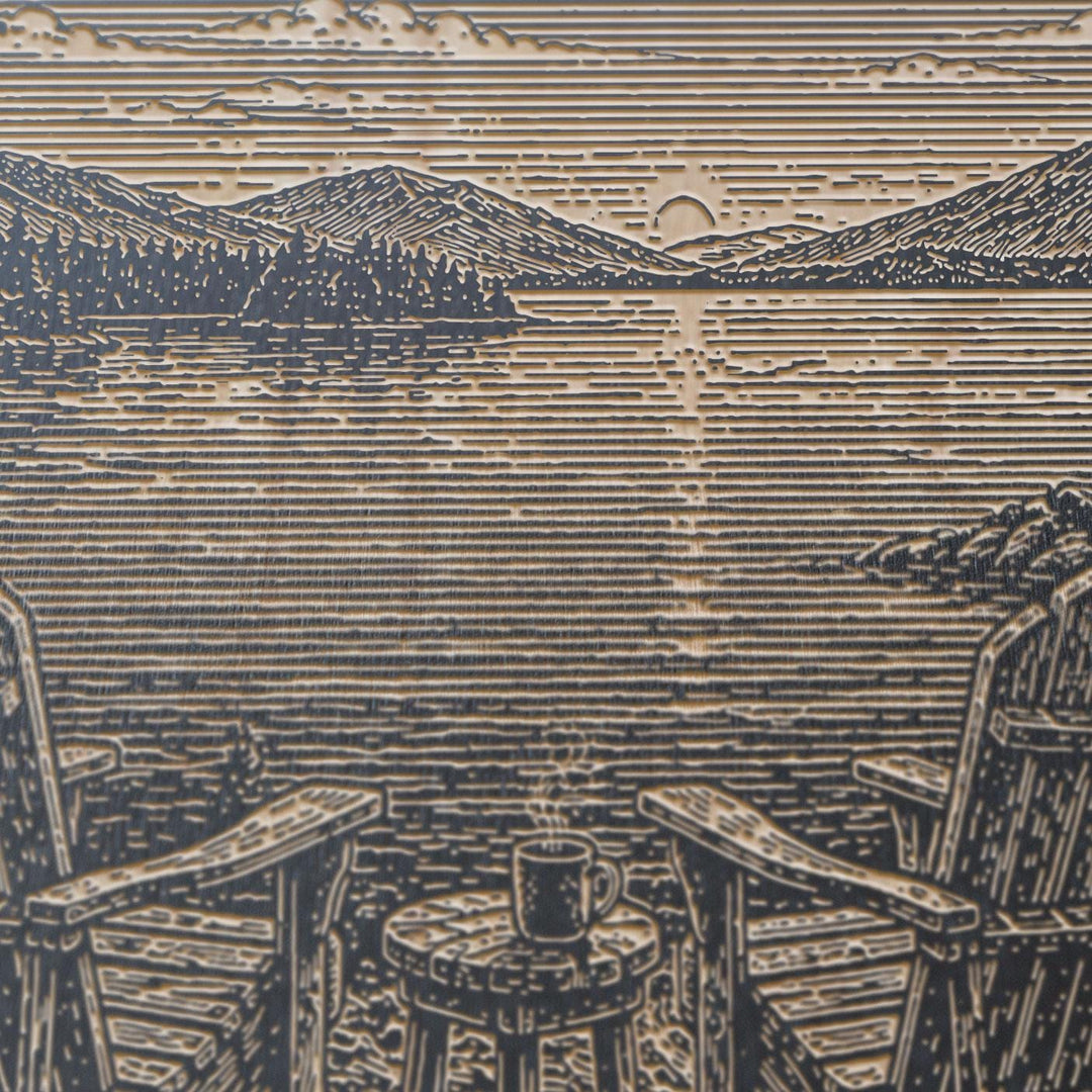 Adirondack Chairs by the Lake Engraved Illustration