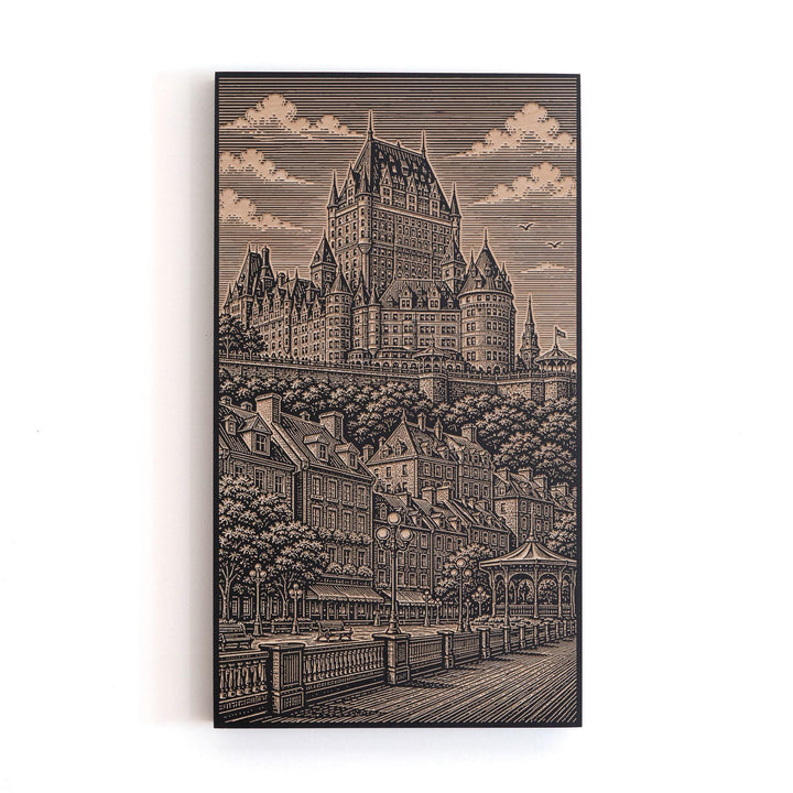 Québec City Château Frontenac Engraved Birch Art Panel