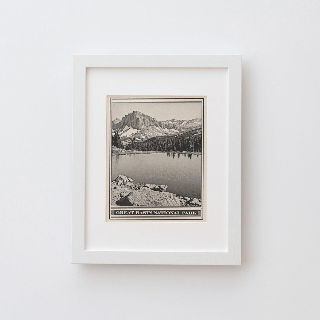 Great Basin National Park Lithograph Style Print - Vintage Nevada archival matte fine art print Gift. South Snake mountains Wheeler Peak.