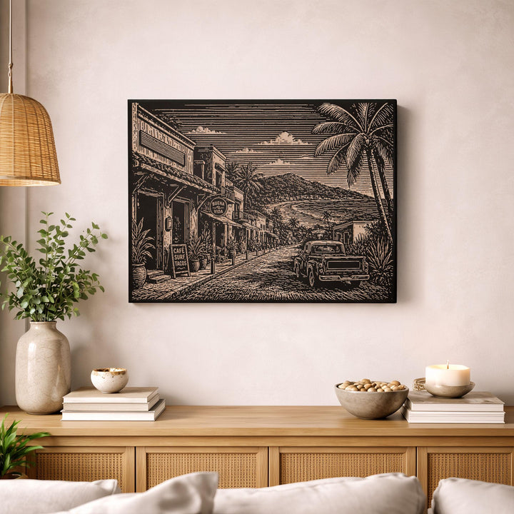 Mexican Surf Town Engraved Birch Art Panel