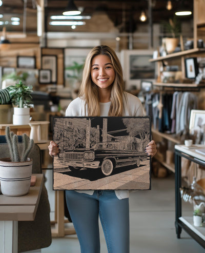 Vintage Lowrider Convertible Engraved Illustration