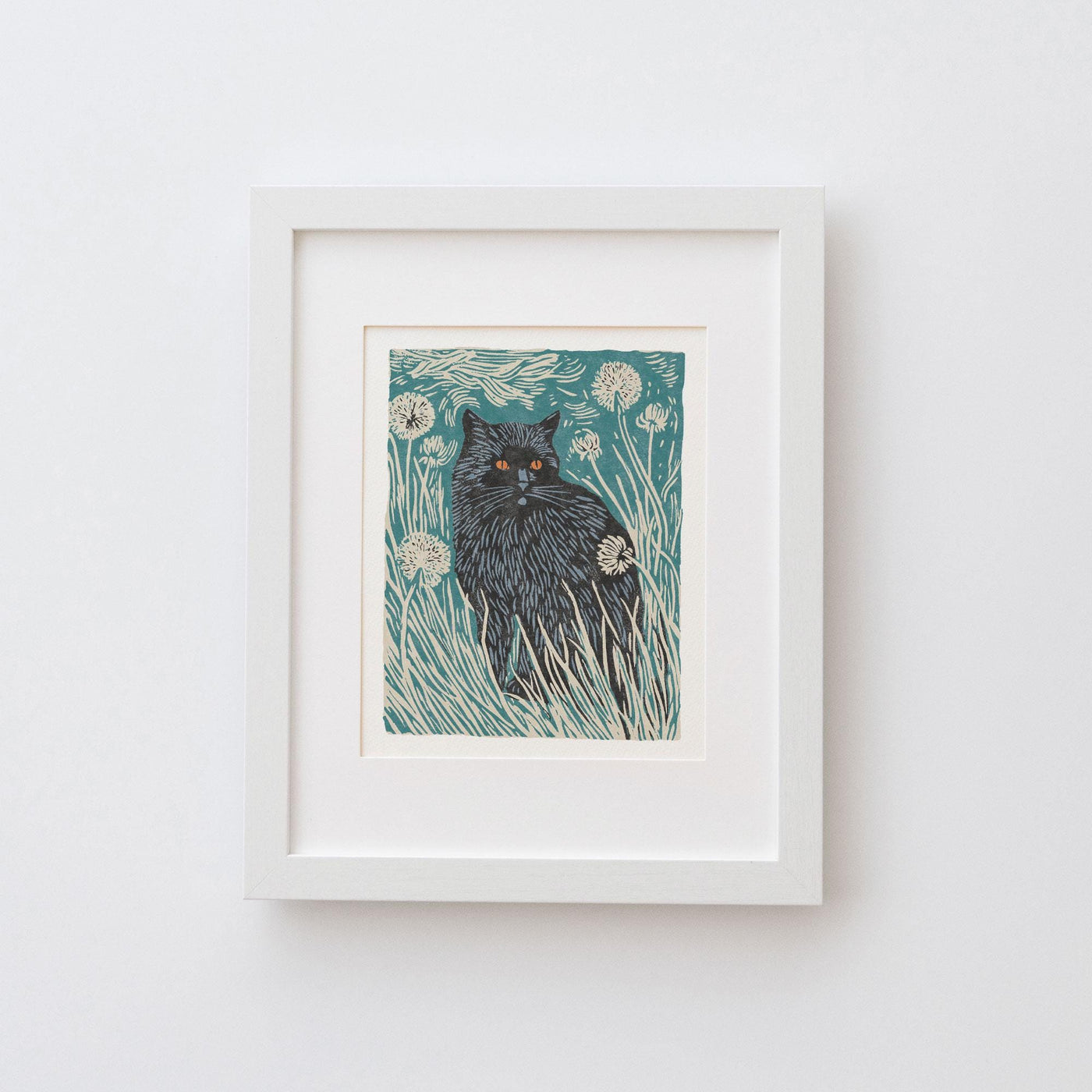 Black Cat in Dandelions Art Print