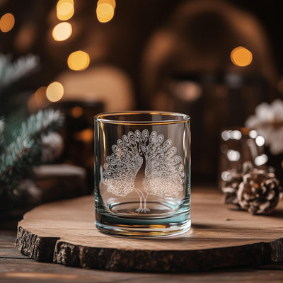 Peacock Glasses | Birding Theme Personalized Whiskey, Wine & Beer Glassware, Nature Inspired Drinkware, Exotic Bird Decor, Birder Gift