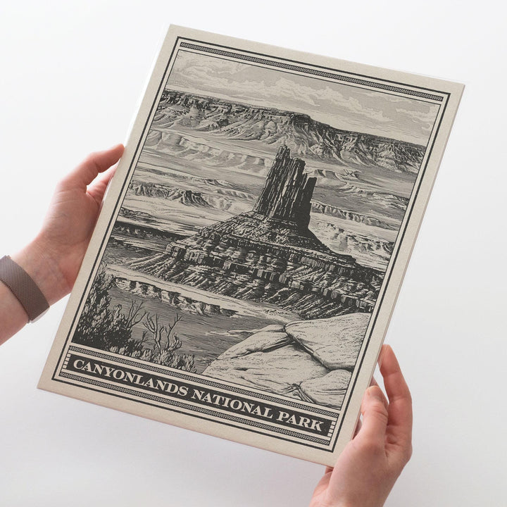 Canyonlands National Park Lithograph Style Print - Vintage Utah archival matte fine art print. Needles Rocks Island in the Sky Desert Gift.