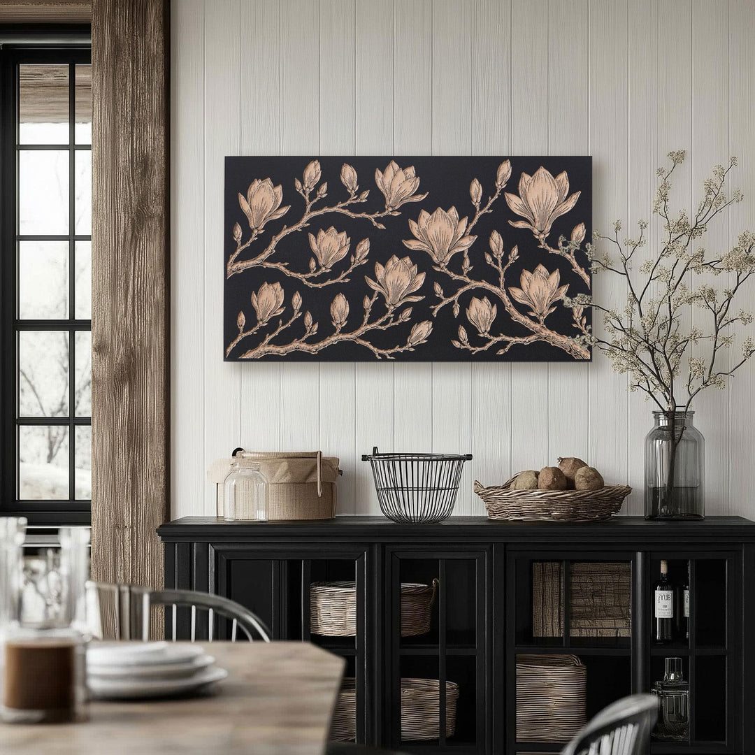 Japanese Magnolia Blossoms Engraved Birch Art Panel