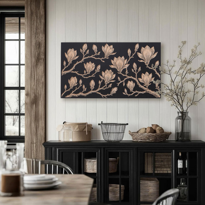 Japanese Magnolia Blossoms Engraved Birch Art Panel