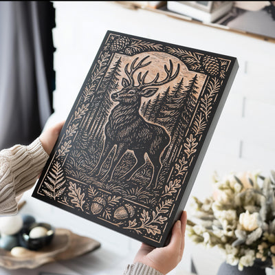 Deer in the Forest Engraved Birch Illustration