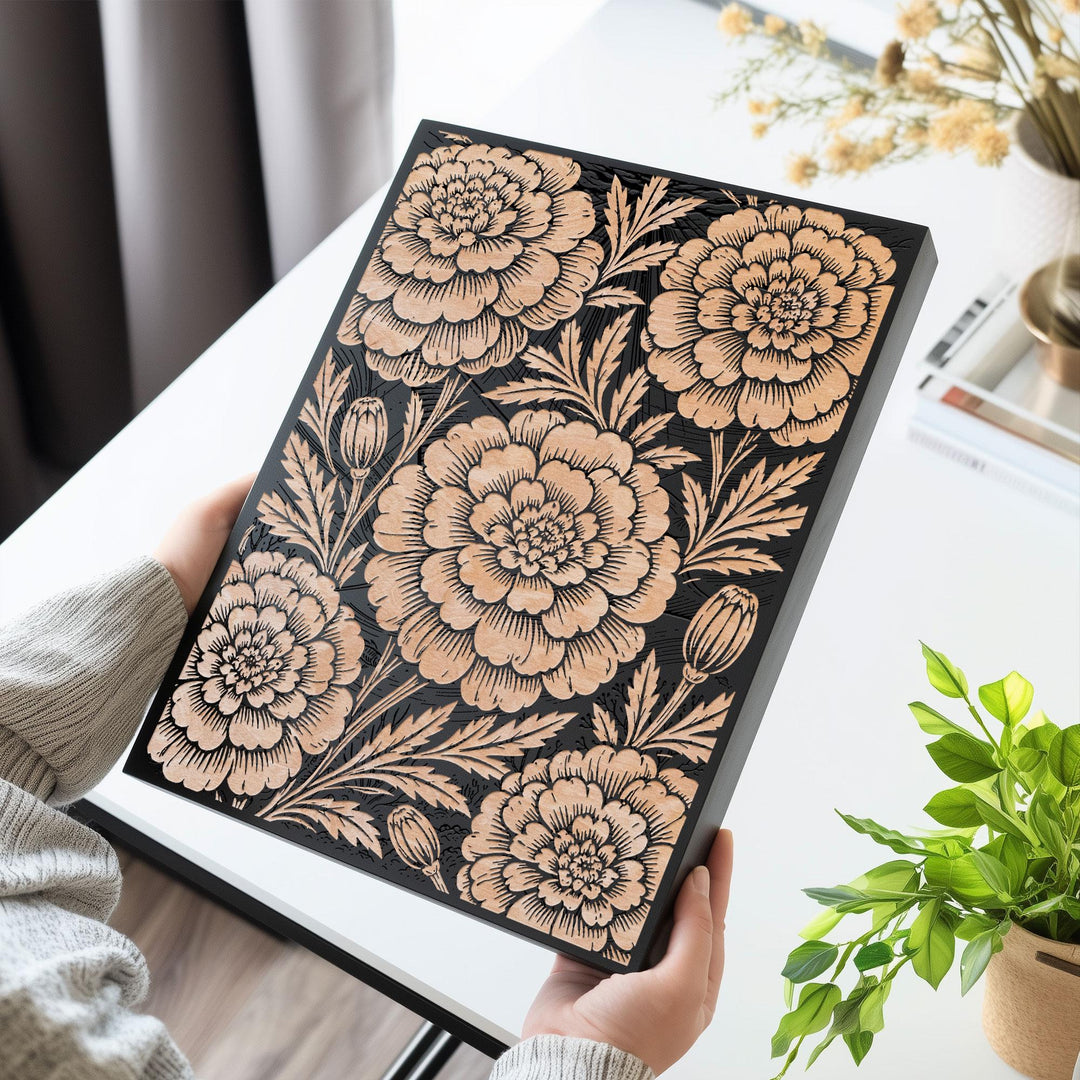 Marigold Garden Engraved Birch Art Panel