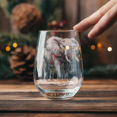Elephant Glasses | Personalized Safari Whiskey, Wine & Beer Etched Glassware Gift, African Wildlife Themed Drinkware, Memorable Trip Gift.