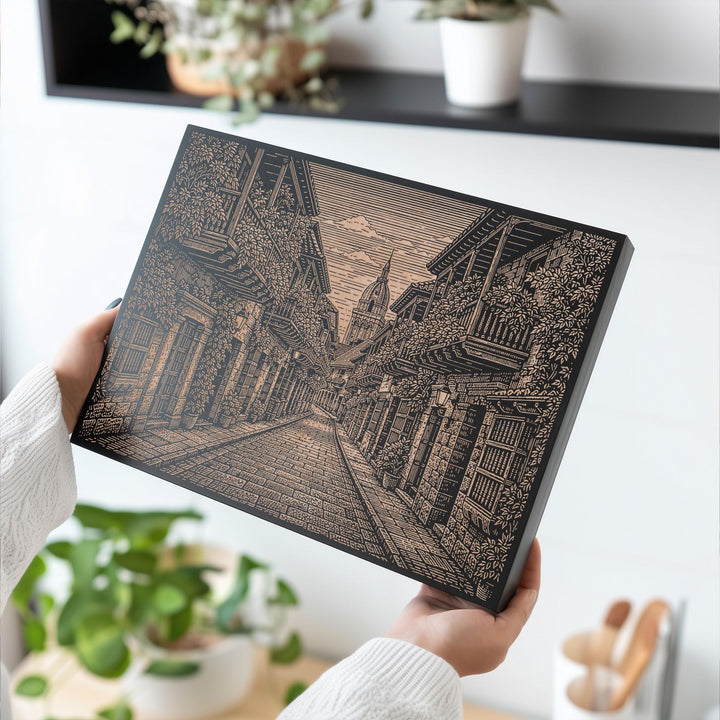 Cartagena Street Engraved Birch Art Panel