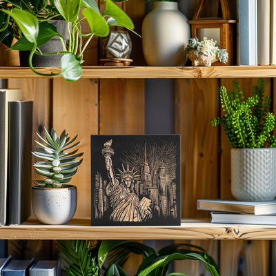 Statue Of Liberty New York City Engraved Birch Wood Panel