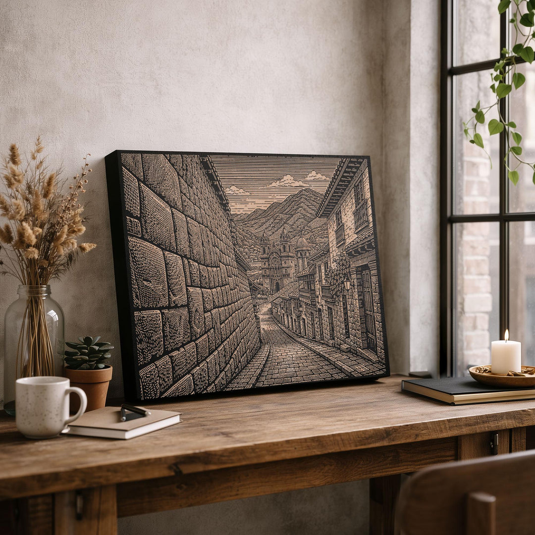 Cusco Street Engraved Birch Art Panel