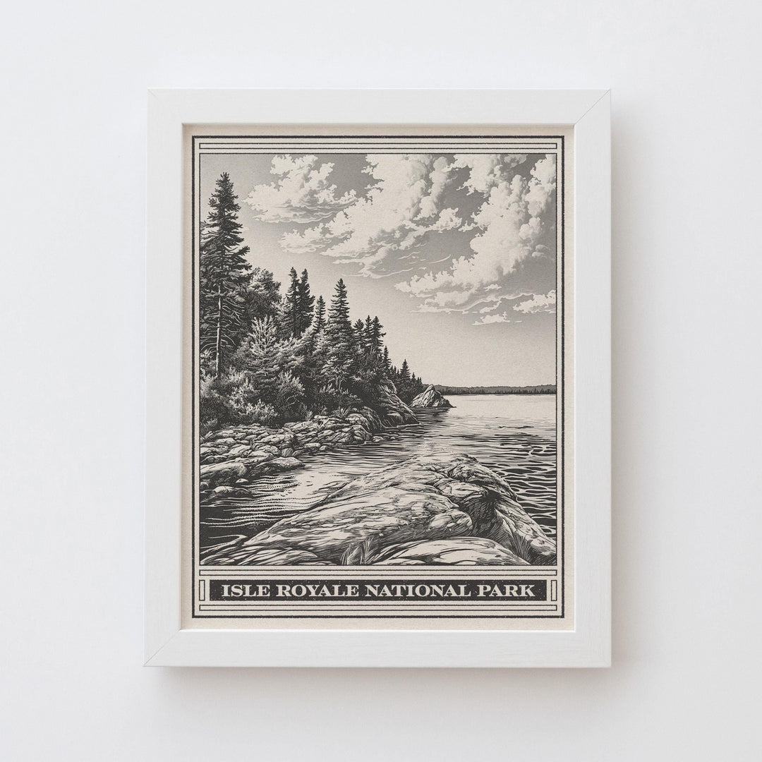 Isle Royale National Park Lithograph Style Print - Vintage Michigan archival matte fine art print Gift. Lake Michigan Greenstone Ridge Trail