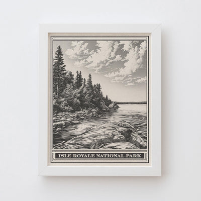 Isle Royale National Park Lithograph Style Print - Vintage Michigan archival matte fine art print Gift. Lake Michigan Greenstone Ridge Trail