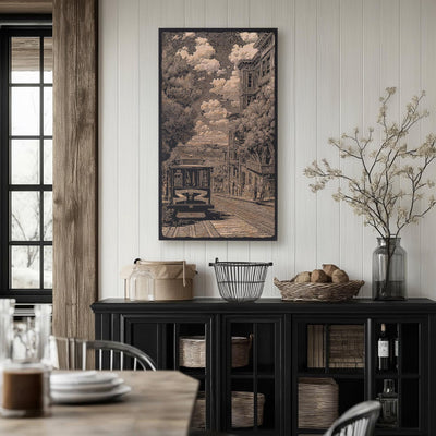 Vintage San Francisco Trolley Engraved Illustration