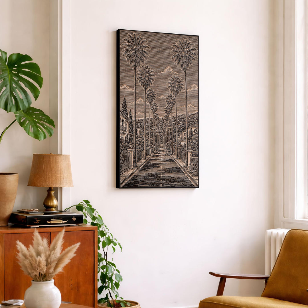 Beverly Hills Palm Avenue Engraved Birch Art Panel