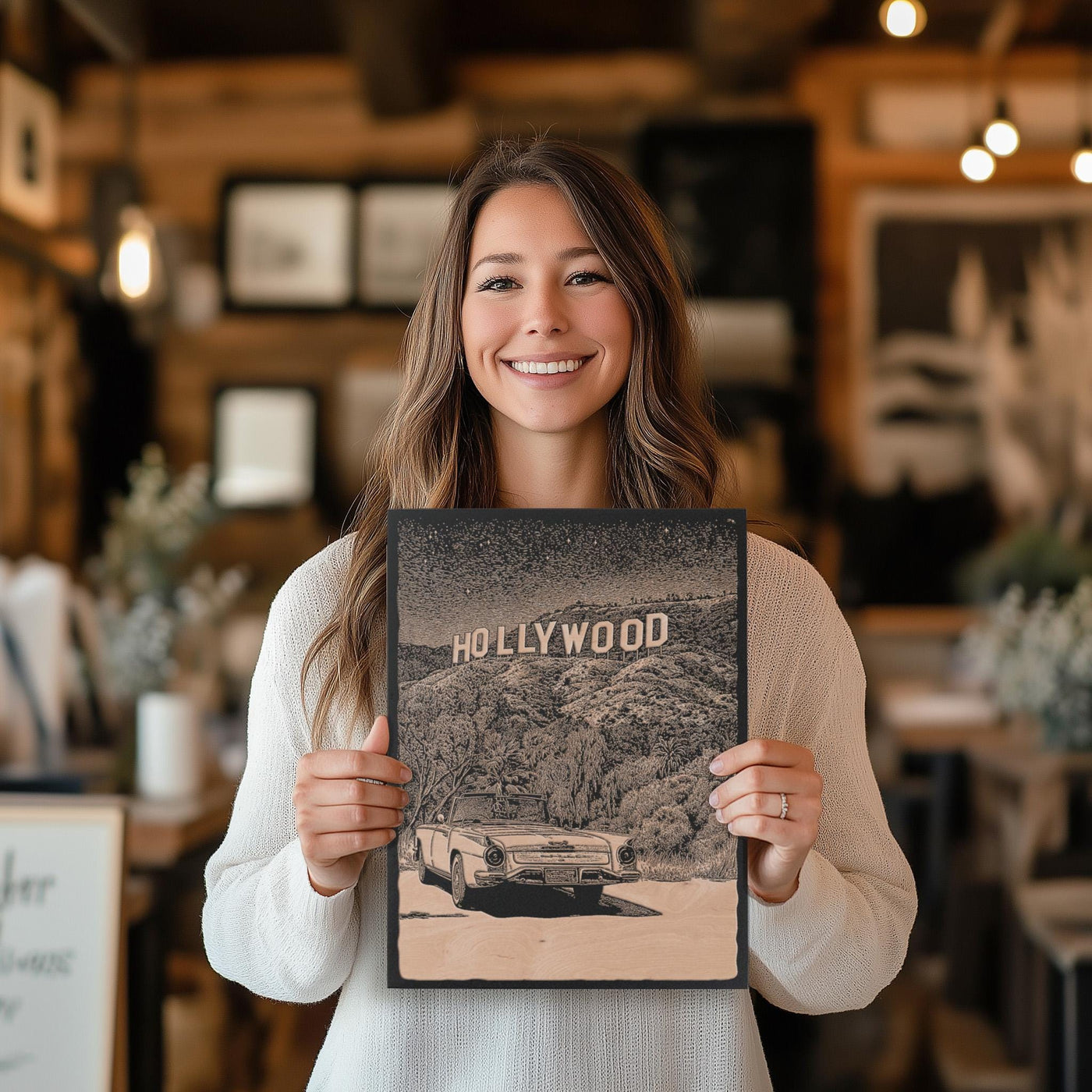 Vintage Hollywood Hills Sign Engraved Illustration