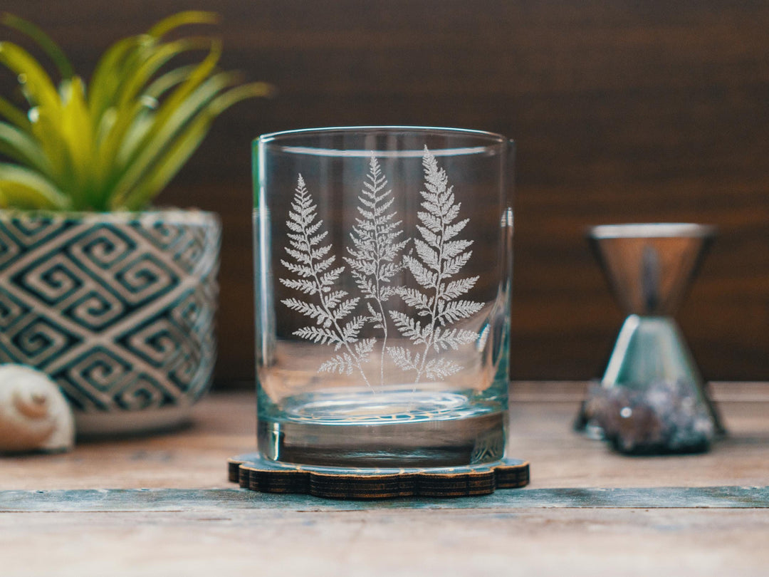 Fern Glasses | Nature Themed Personalized Whiskey, Wine &amp; Beer Glassware, Botanical Drinkware, Gardener Gift, Cottagecore Vintage Boho Decor