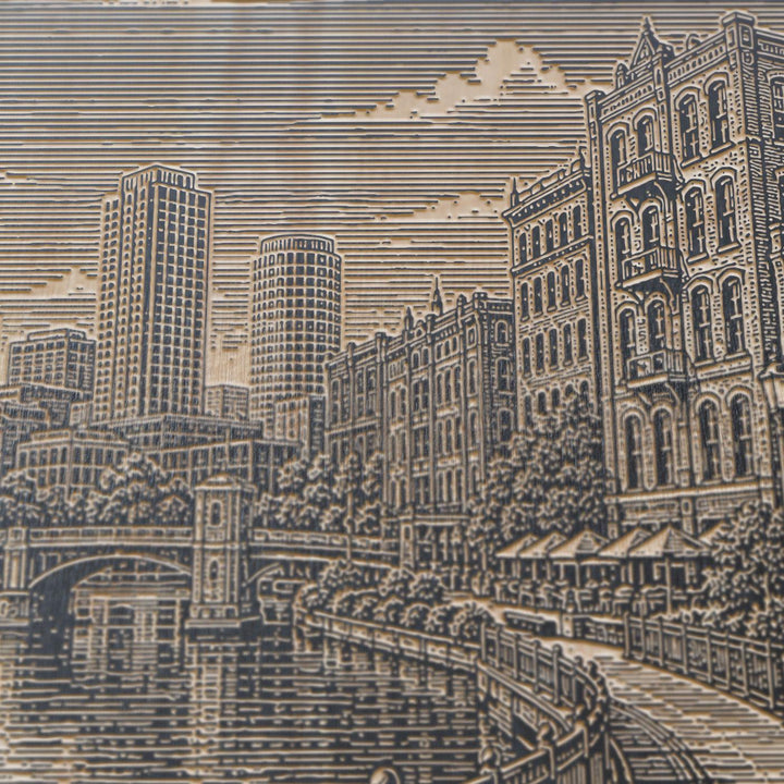 Milwaukee Riverwalk Engraved Birch Art Panel
