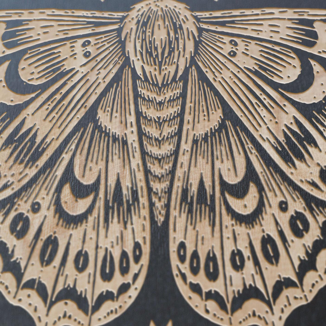 Moth Garden Engraved Birch Art Panel