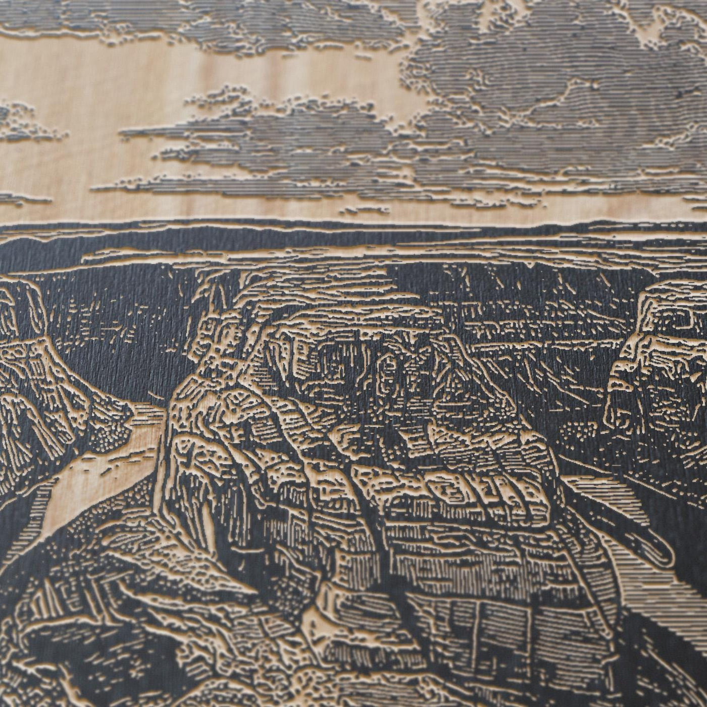 Horseshoe Bend Scene Engraved Illustration