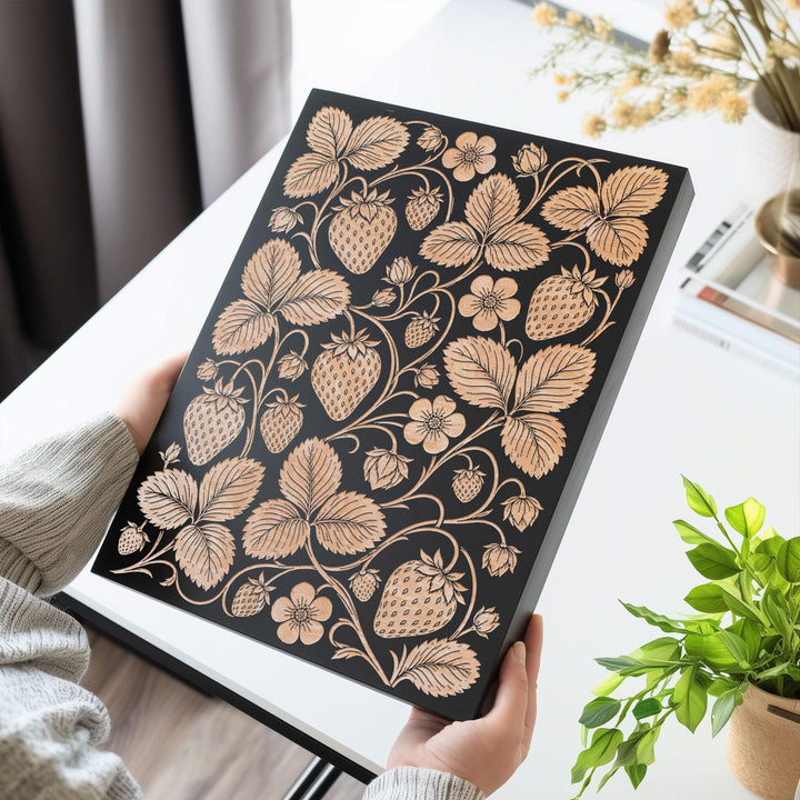 Strawberries Engraved Birch Art Panel