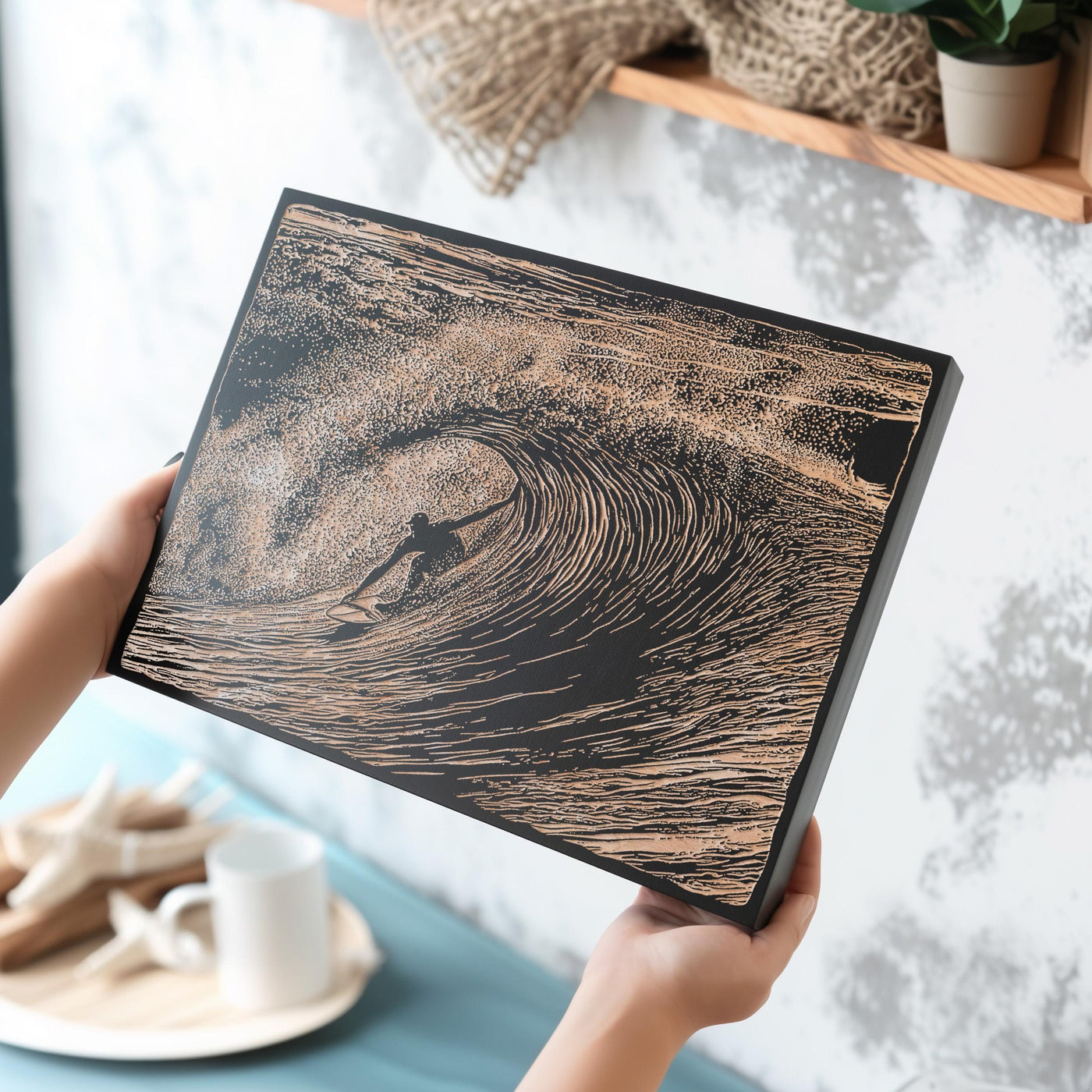 Surfer in a Barrel Wave Scene Wall Art