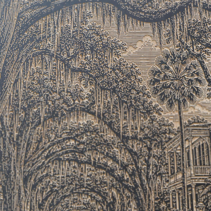 Charleston Live Oak Lane Engraved Birch Art Panel