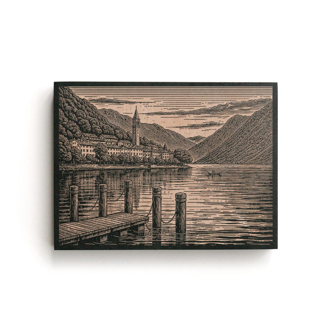 Lake Como Italy Engraved Birch Art Panel
