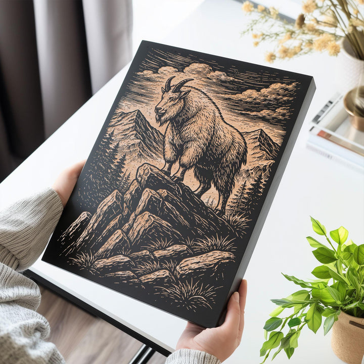 Mountain Goat in Alpine Wilderness Engraved Birch Art Panel