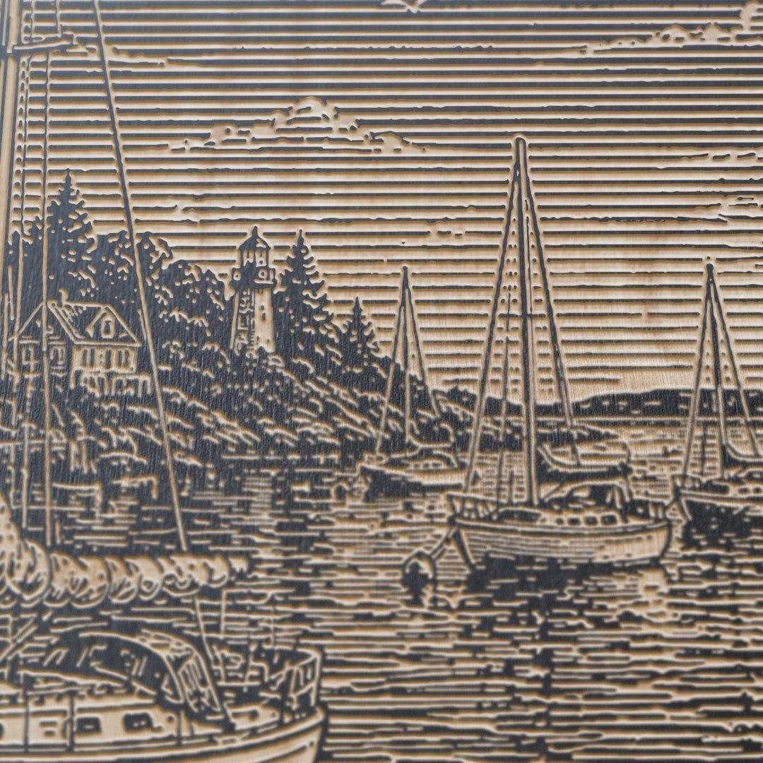 Calm Harbor Engraved Illustration