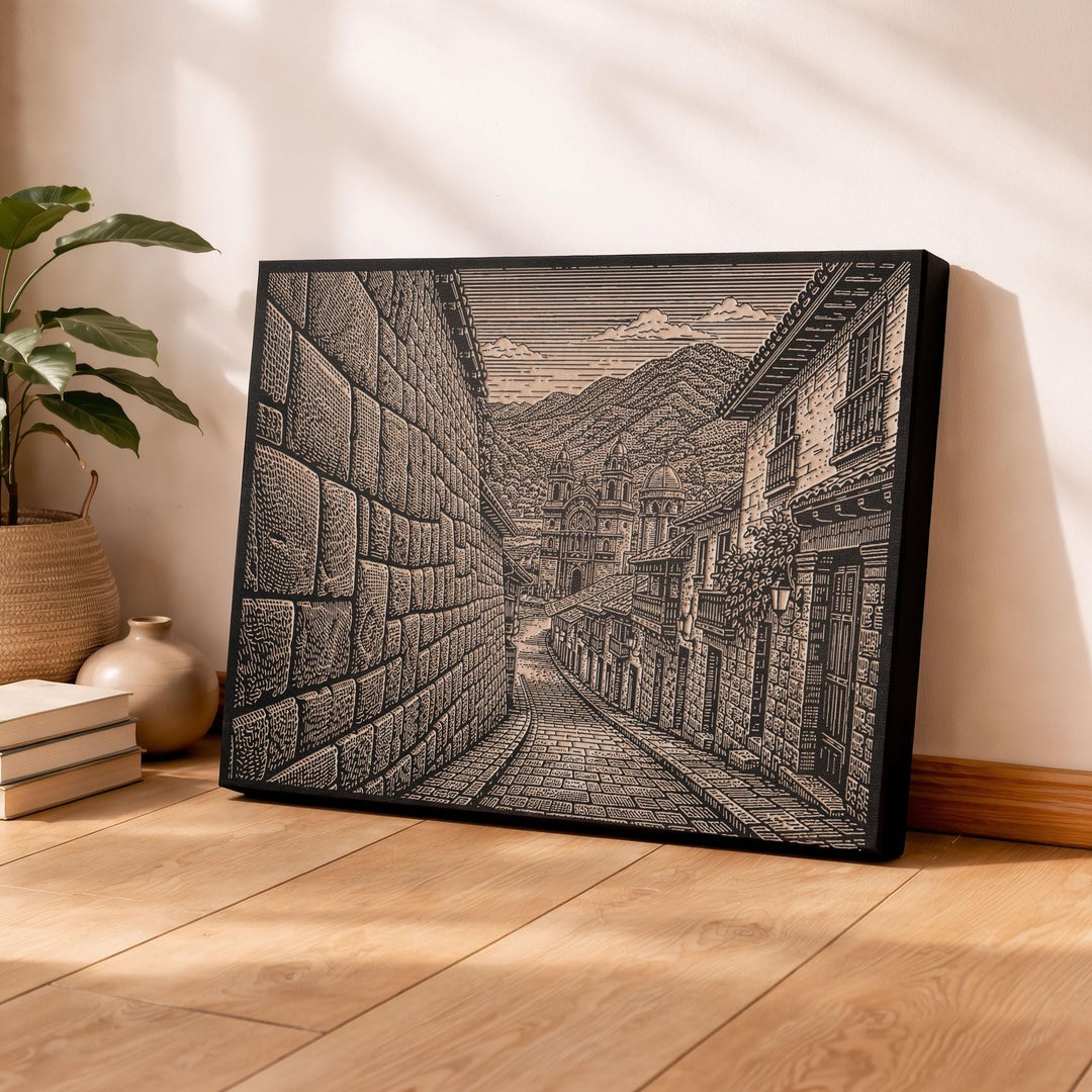 Cusco Street Engraved Birch Art Panel
