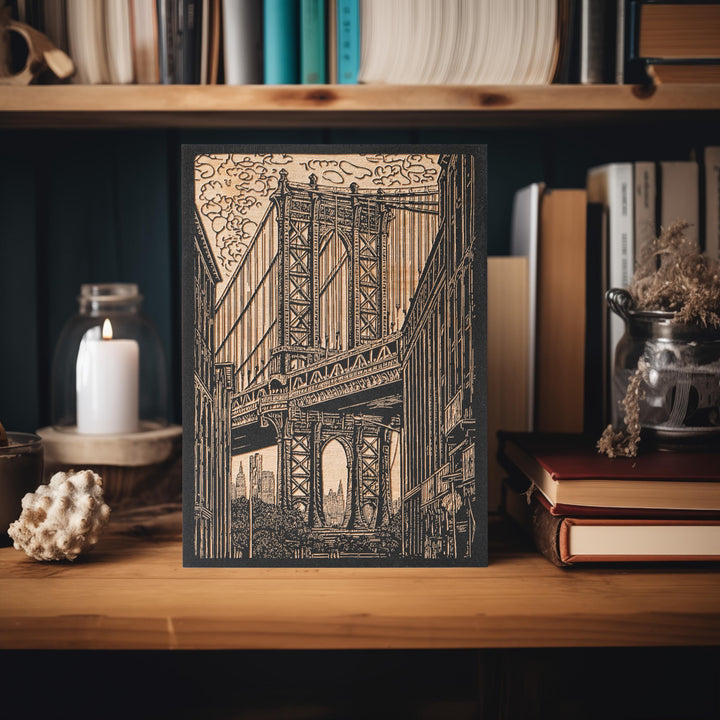 New York Manhattan Bridge Engraved Illustration