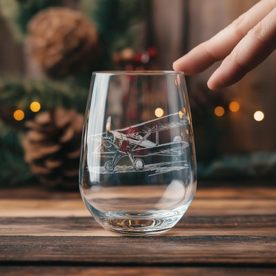 Biplane Glasses | Airplane Themed Personalized Whiskey, Wine & Beer Glassware, Pilot Drinkware, Gift for Pilot, Plane Themed Bar Home Decor