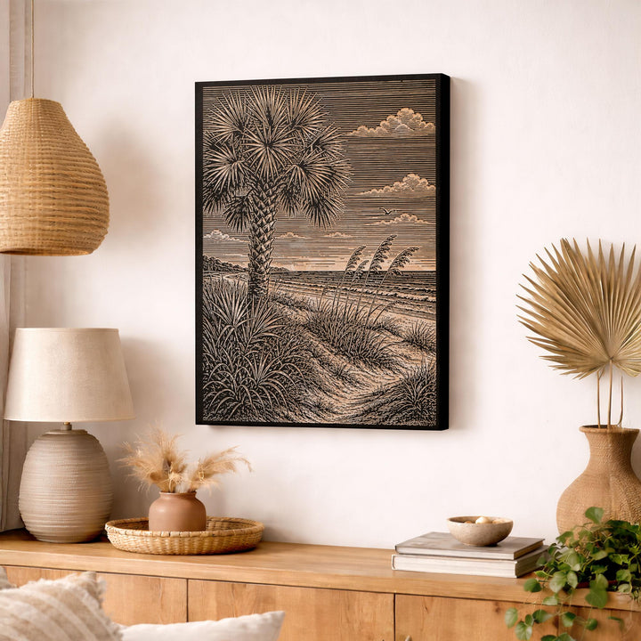 Palmetto and Dune Edge Engraved Birch Art Panel