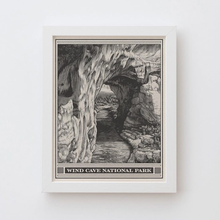 Wind Cave National Park Lithograph Style Print - Vintage South Dakota archival matte fine art print. Cave Post Office &amp; Elk Room Travel Gift