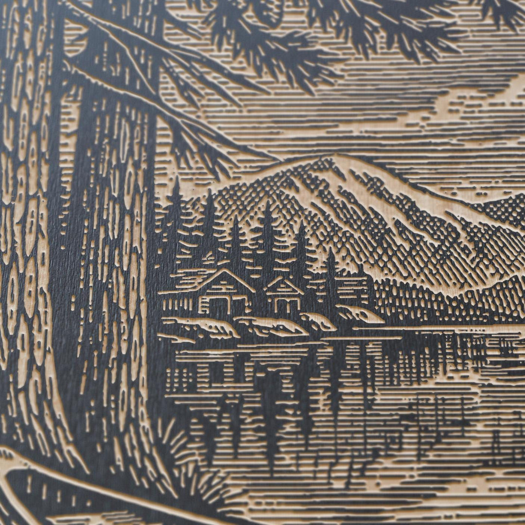 Lakeside Canoe Engraved Illustration